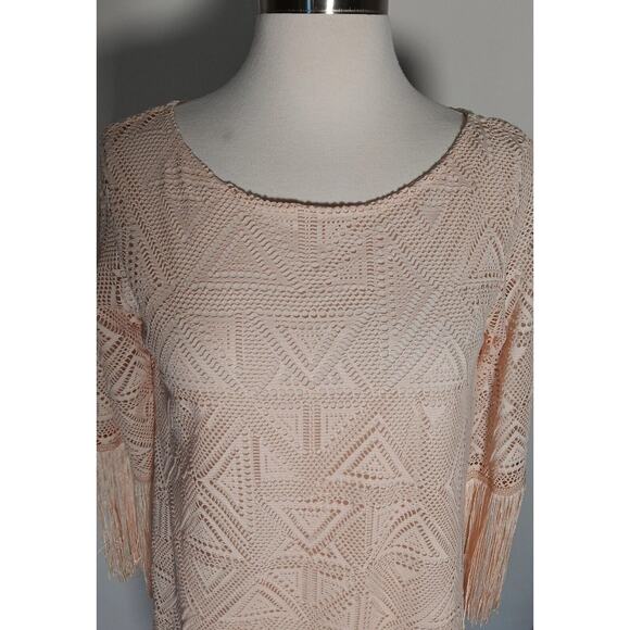 Charleston Long Fringe Gatsby Dress Step in Style Lace Beige Lines Small - Picture 10 of 14